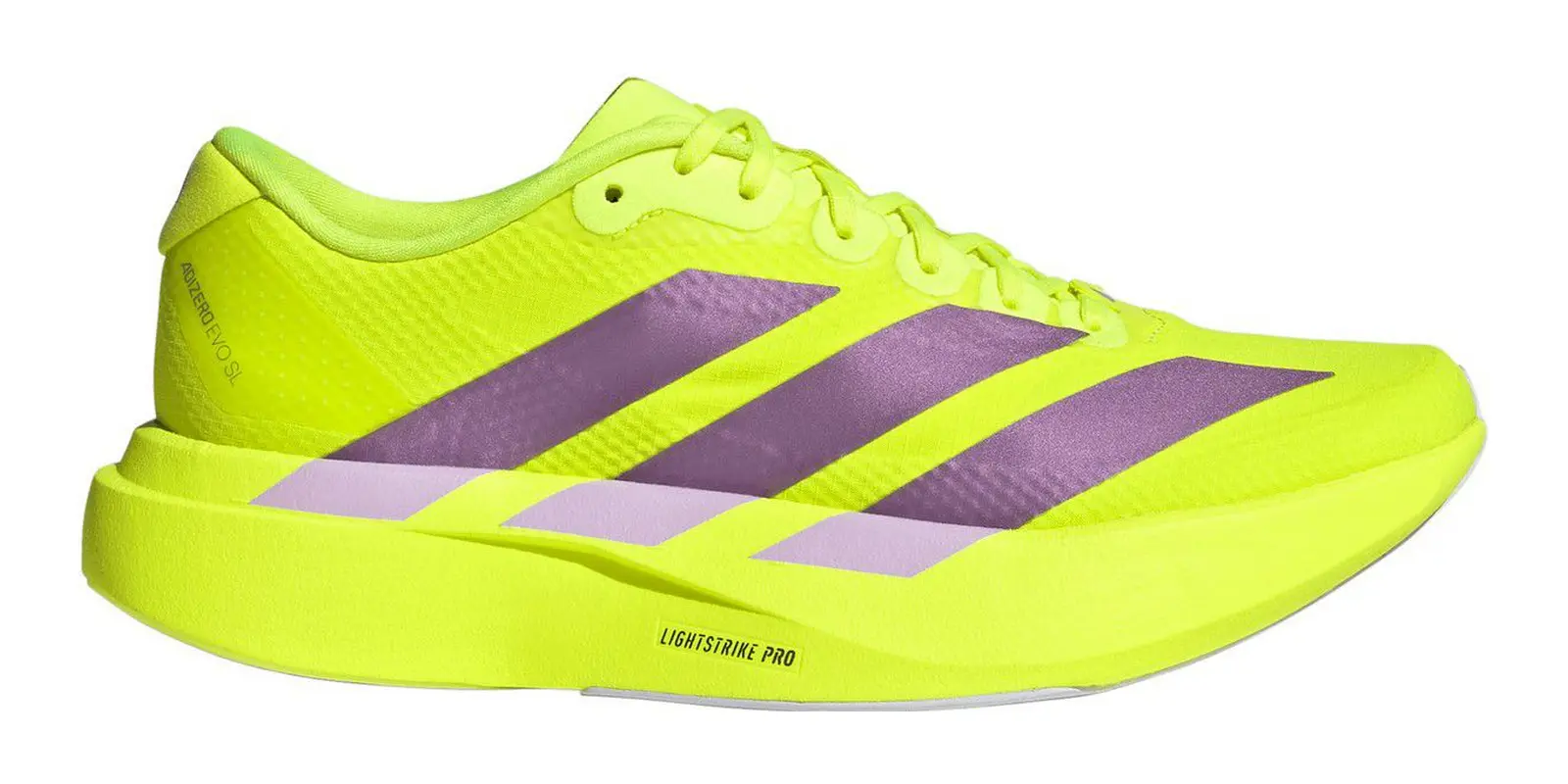 adidas adizero Evo SL in Solar Yellow / Aurora Plum / Powder Plum
