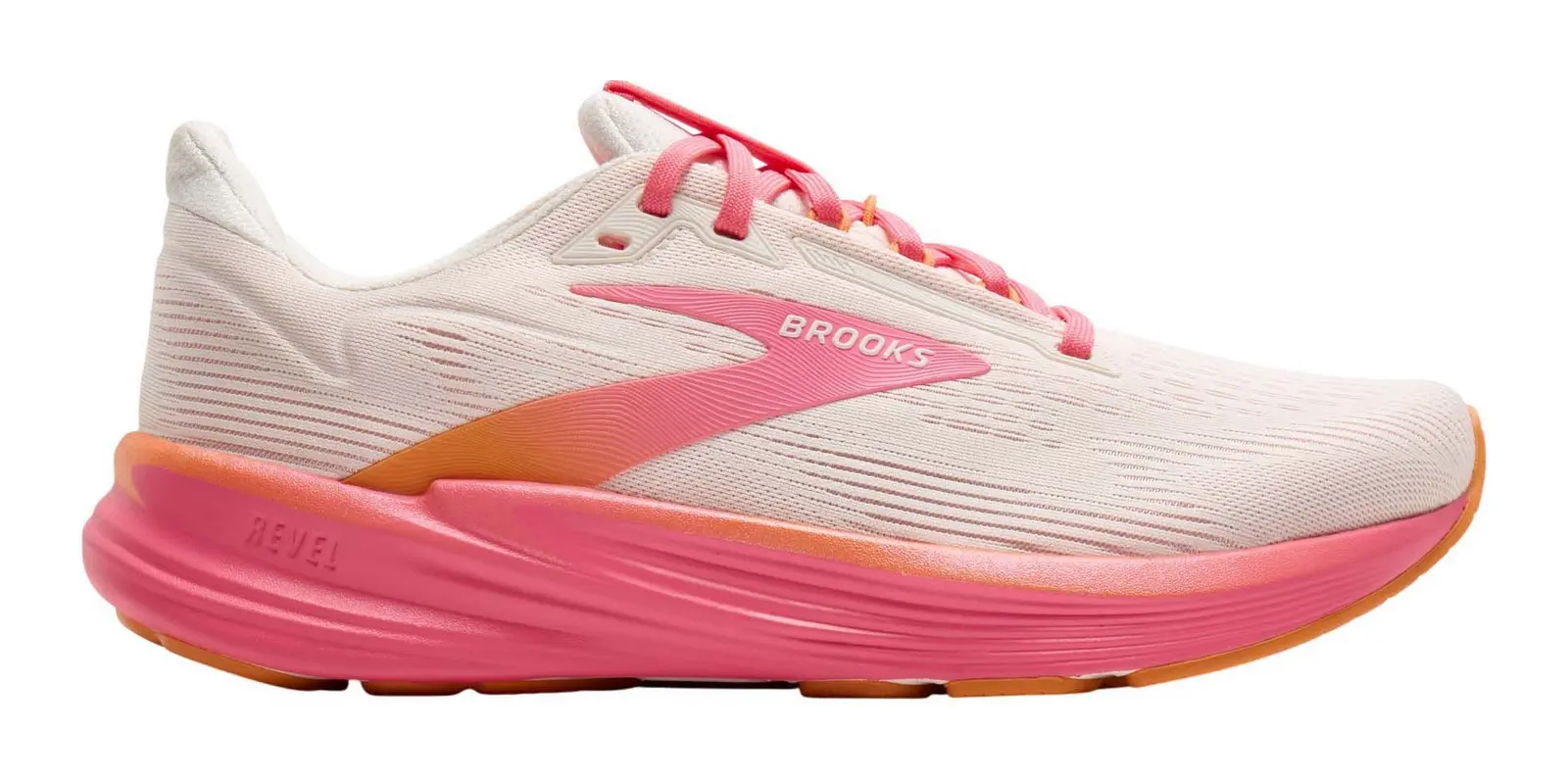 Brooks Revel 8 in White / Pink / Tangerine