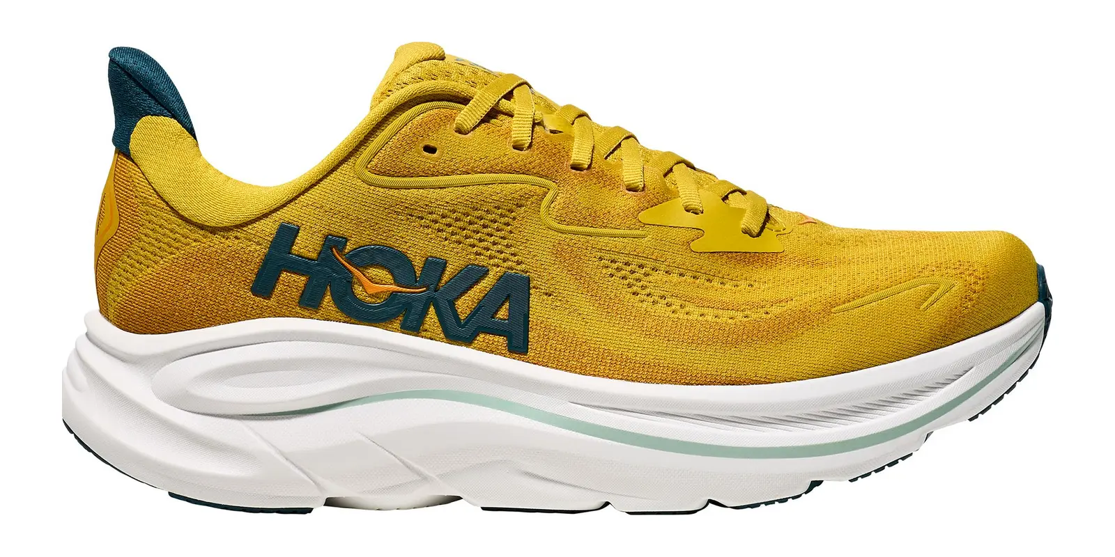 HOKA Clifton 10 in Yellow Gold / Tidal Wave