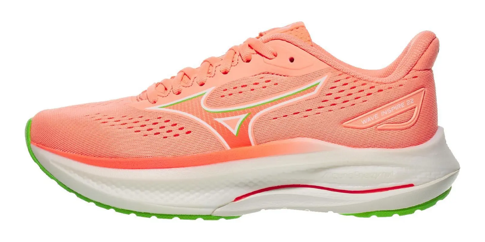 Mizuno Wave Inspire 22 in Coral / Jas Green