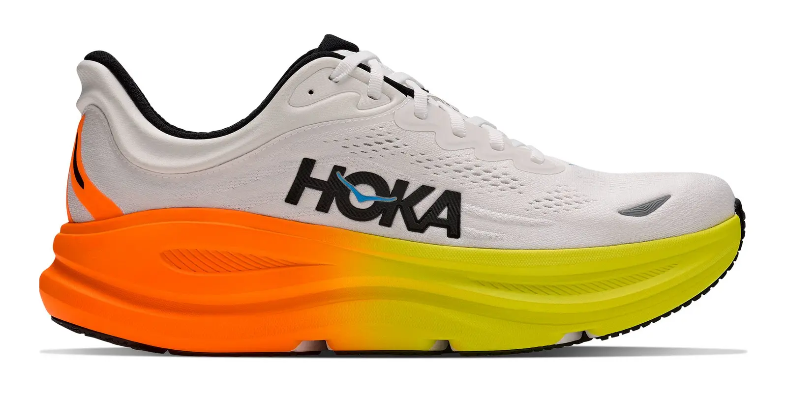 HOKA Bondi 9 in White / Neon Tangerine