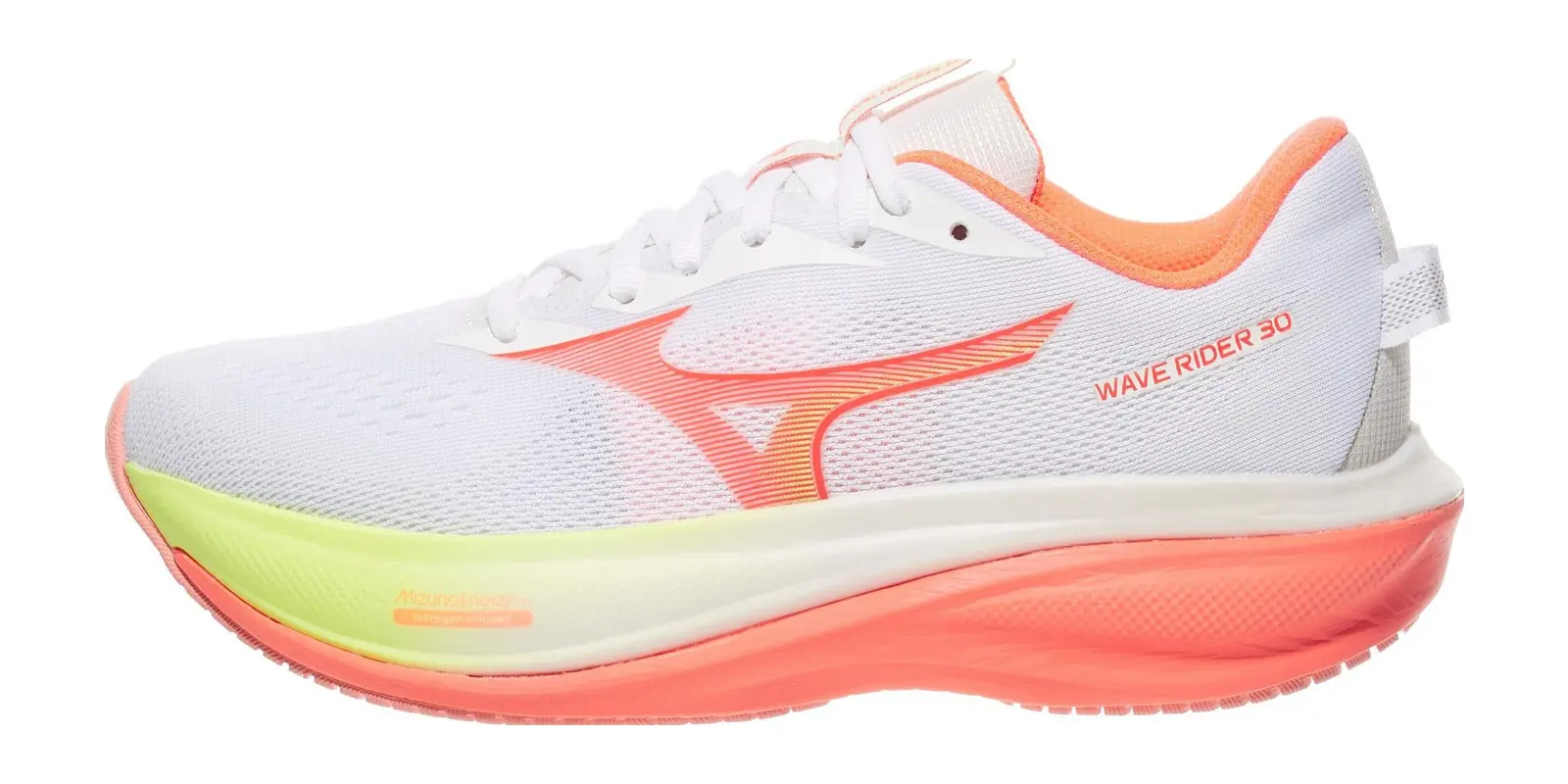 Mizuno Wave Rider 30 in White / Flamingo Coral