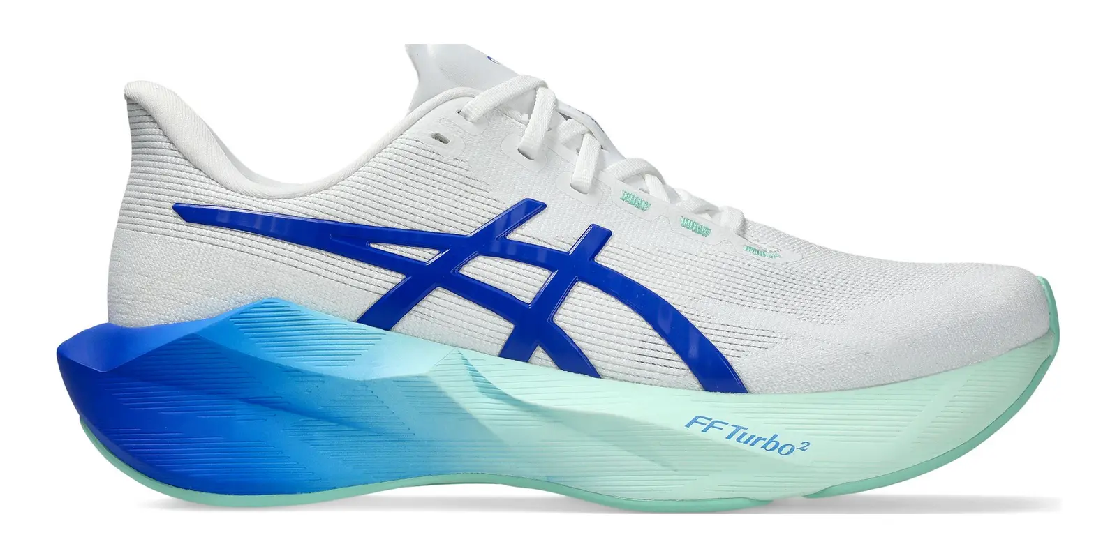 ASICS Novablast 6 in White / Neon Blue
