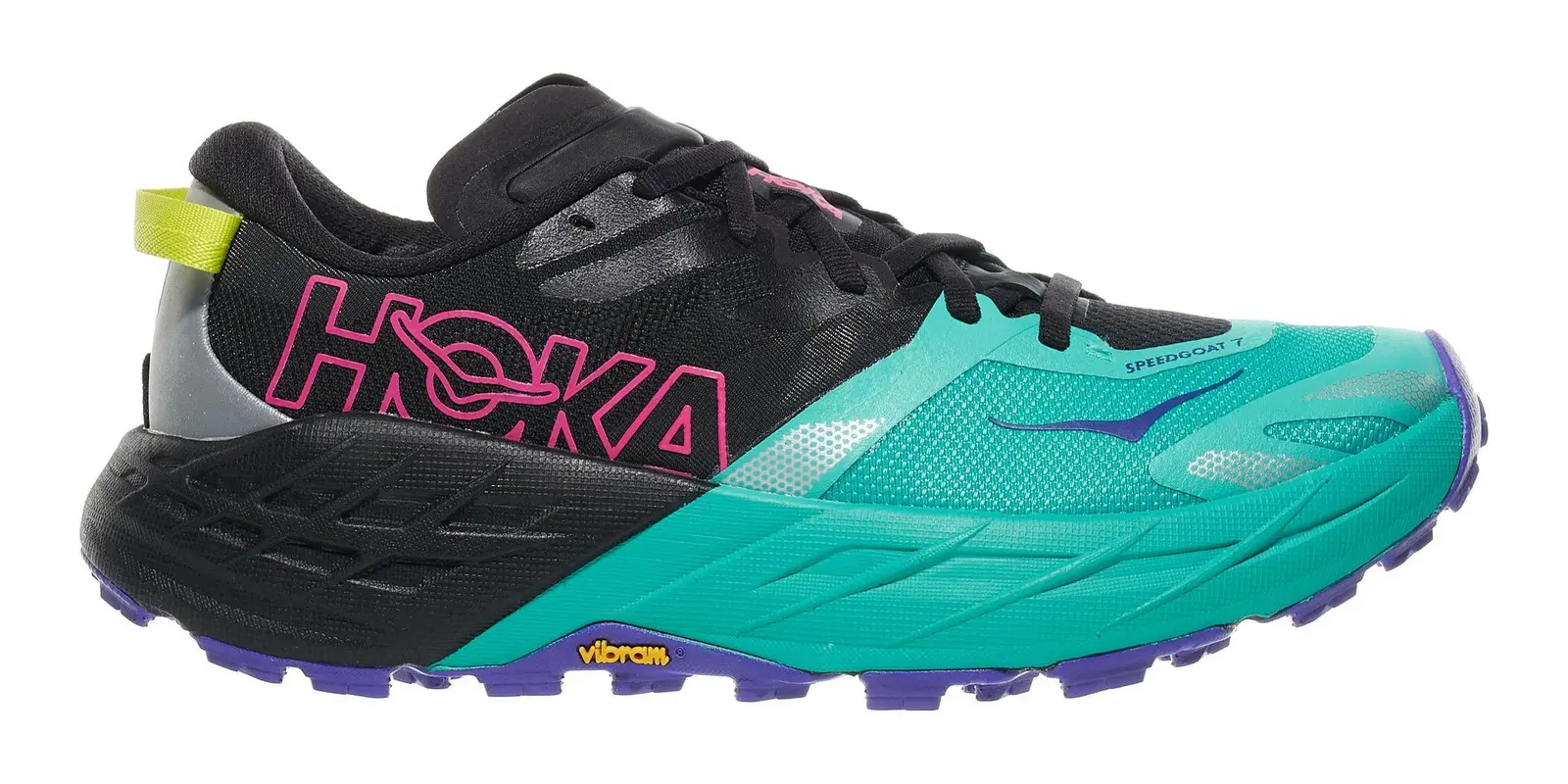 HOKA Speedgoat 7 in Black / Electric Aqua