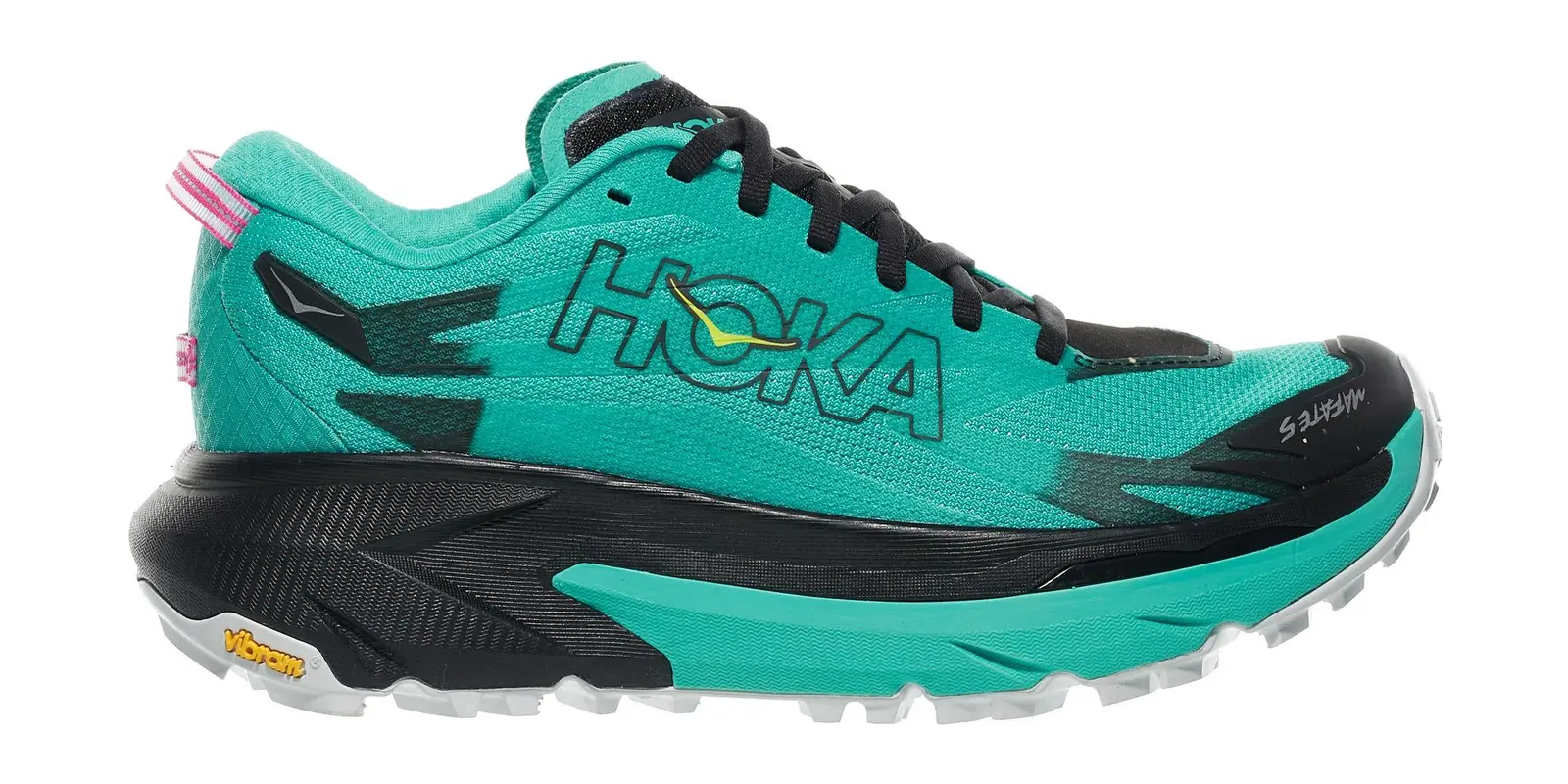 HOKA Mafate 5 in Black / Electric Aqua