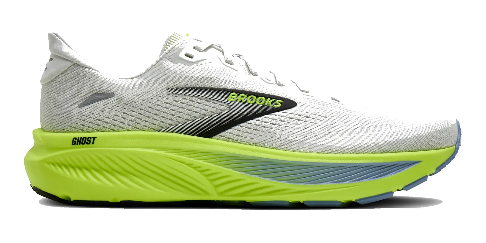 Brooks Ghost 18 in White / Black / Neon Yellow