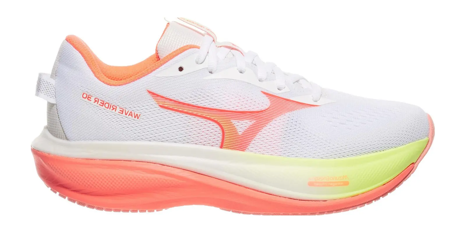 Mizuno Wave Rider 30 in White / Flamingo Coral