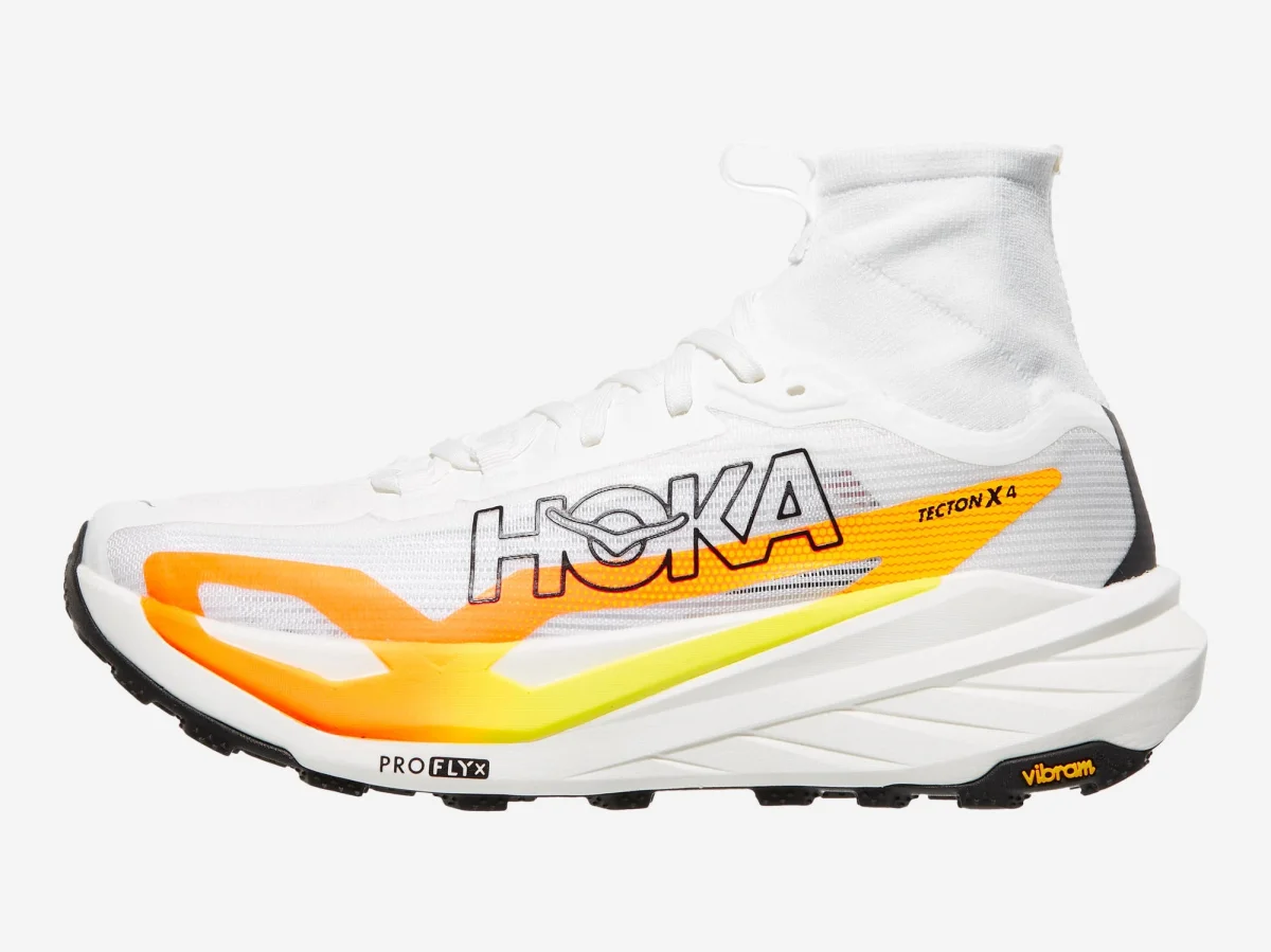 HOKA Tecton X 4 in Frost / Neon Tangerine