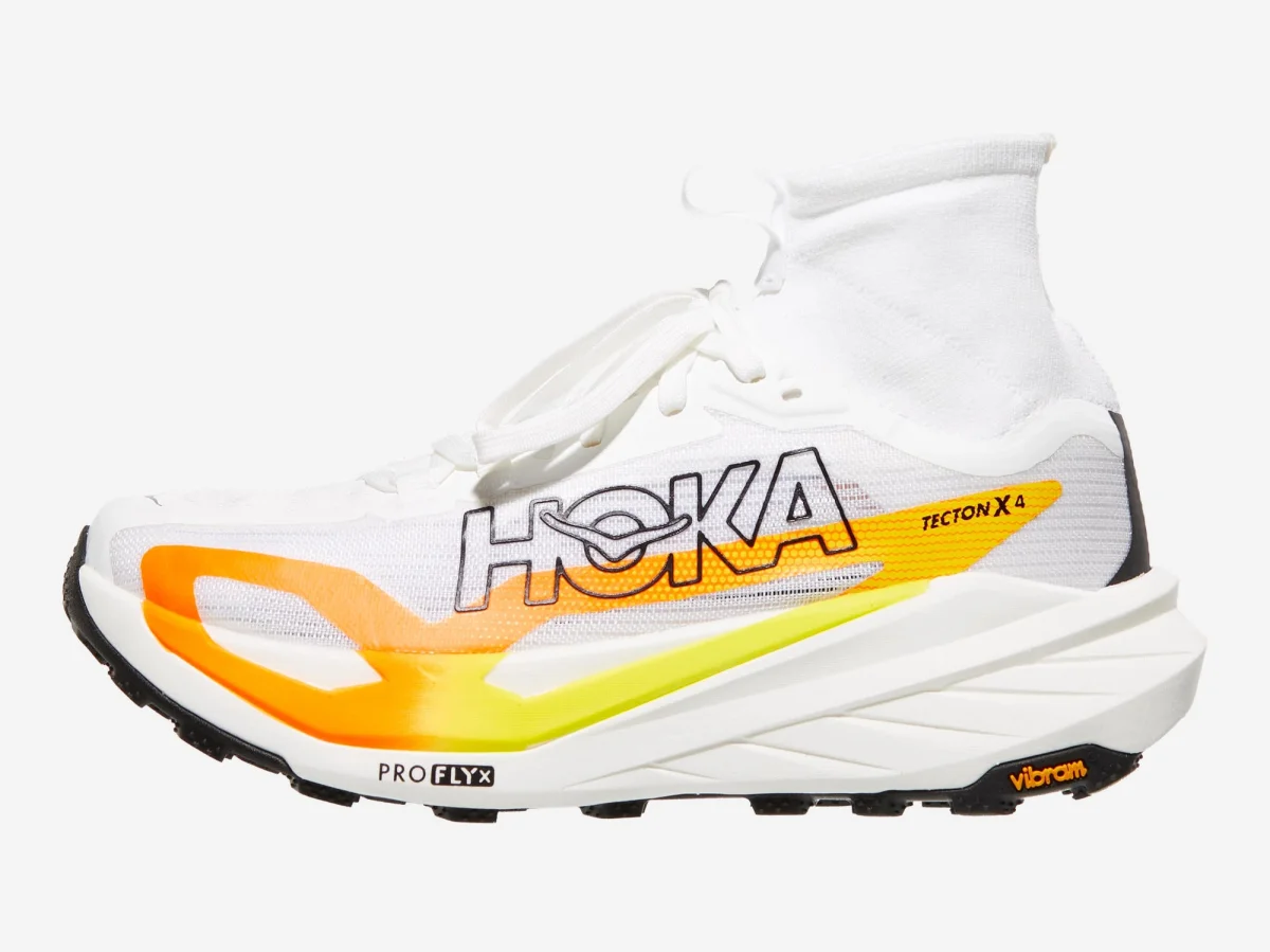 HOKA Tecton X 4 in Frost / Neon Tangerine