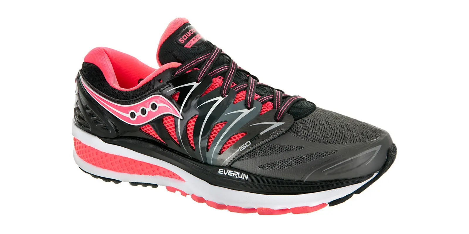 Saucony Hurricane ISO 2 in Black / Charcoal / Coral