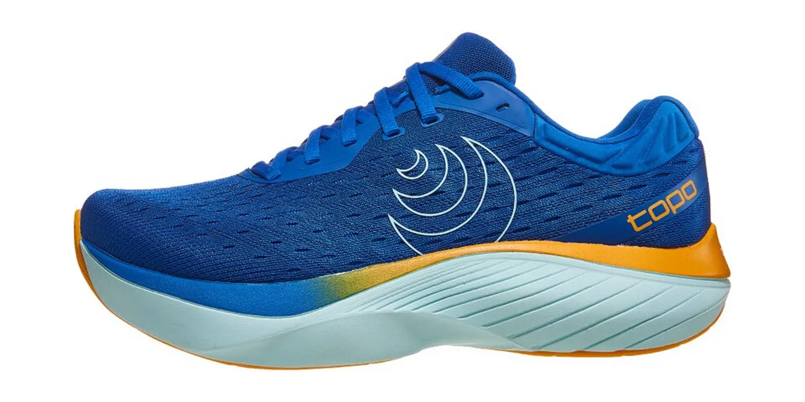 Topo Athletic Atmos in Blue / Orange