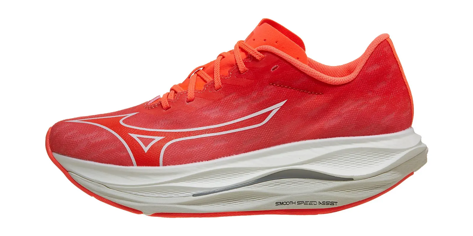 Mizuno Wave Rebellion Flash in White / Coral